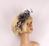  Fascinator w sinamay flower and feathers grey Style : HS/3011/GRY